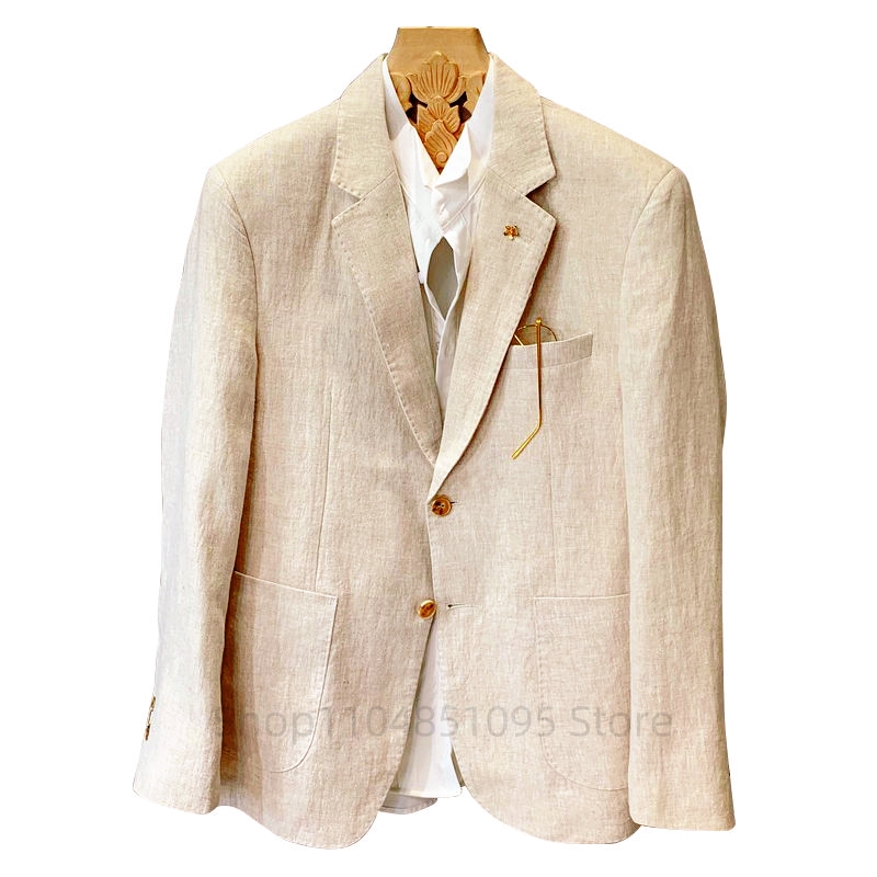 Men Formal Wear Design - Bej Erkek Takım Elbise Keten Blazer