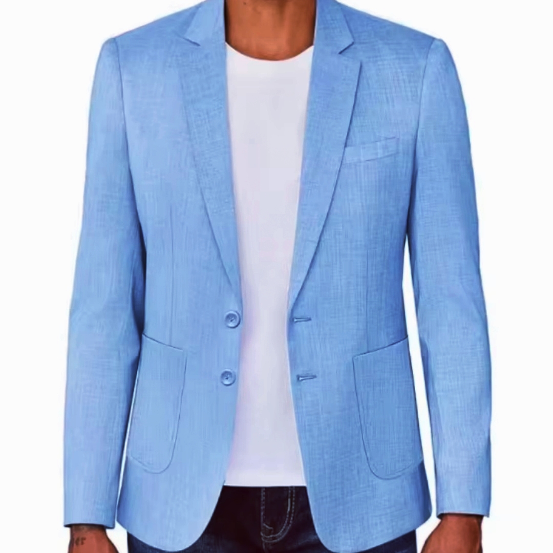 Men Formal Wear Design - Slim Fit erkek Bej/Mavi Keten Blazer