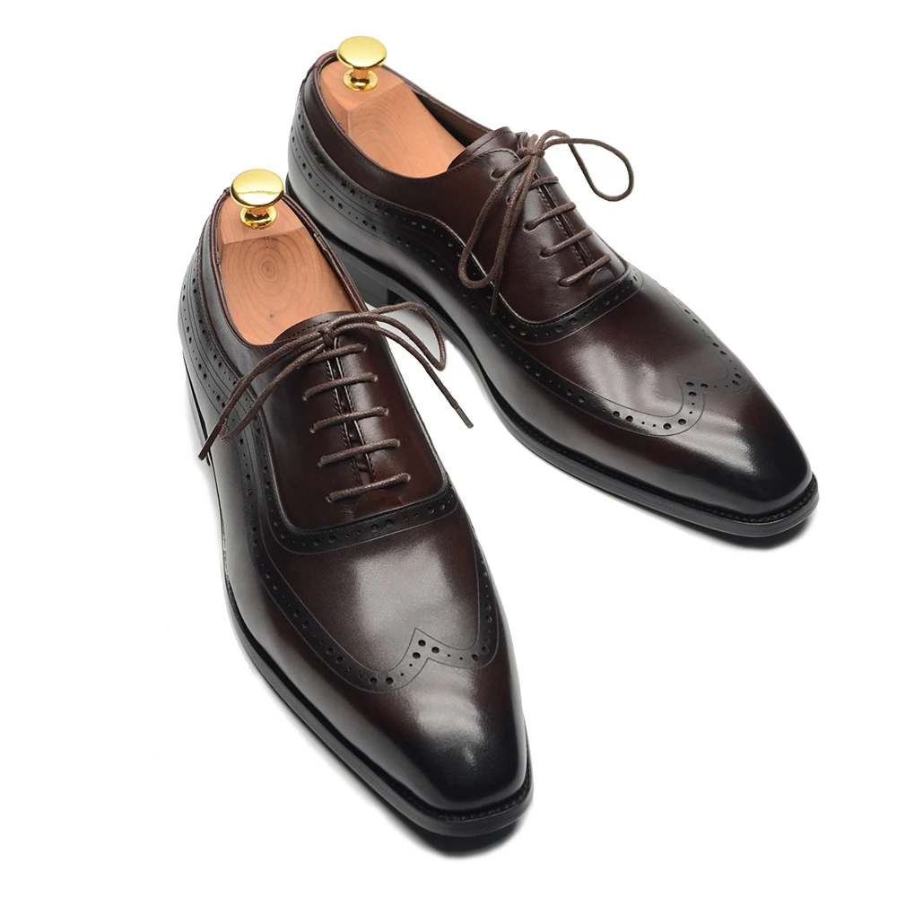 Men Formal Wear Brown - Lüks Erkek Kanat Ucu Oxford Elbise