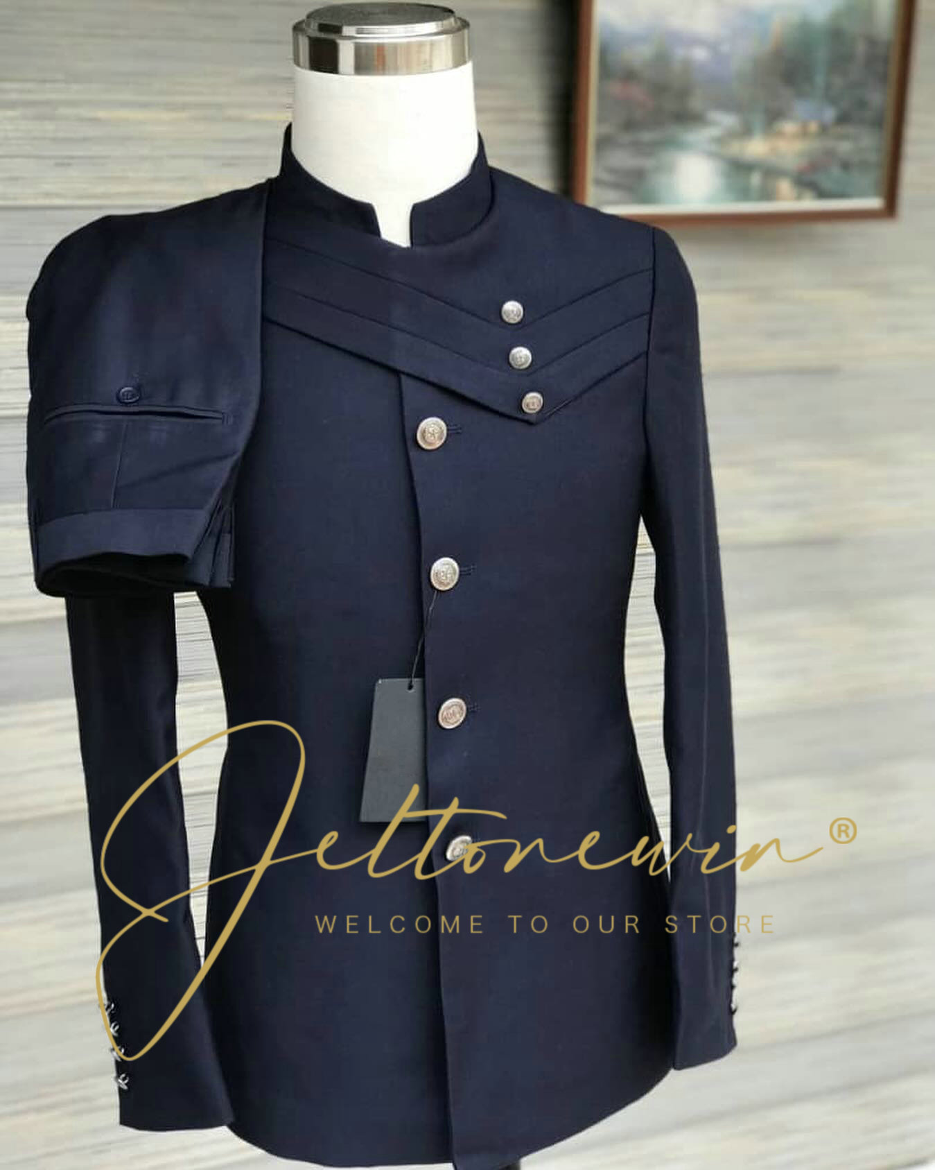 Askeri Tarzı Dik Yaka ve Çapra - Men Formal Wear Design incelemesi ve fiyatı
